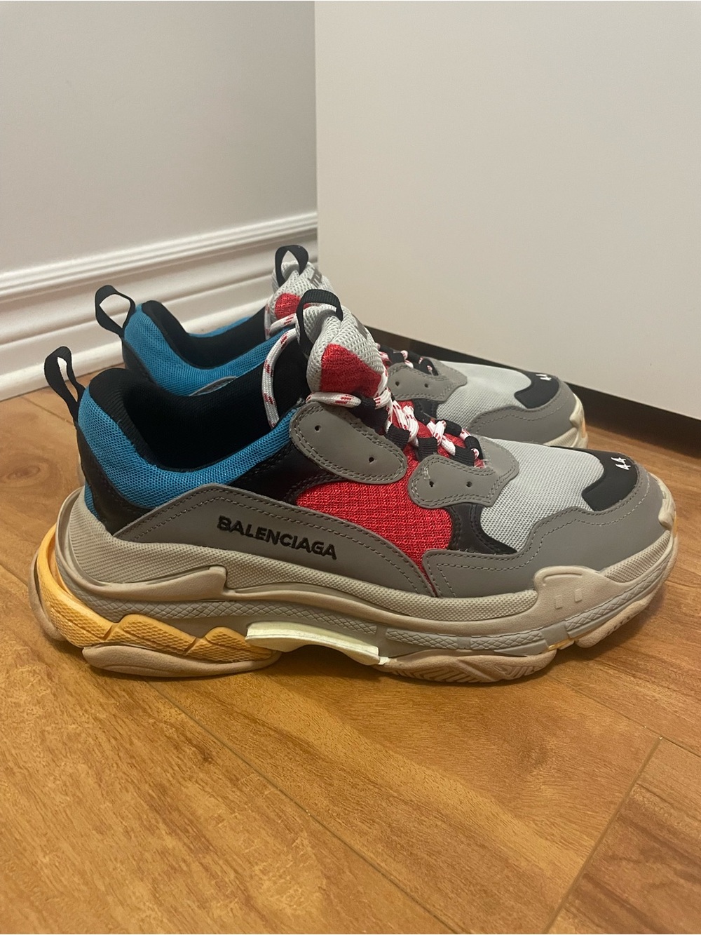 Balenciaga Triple S Chunky Sneaker in Gray, Red, Blue & Yellow